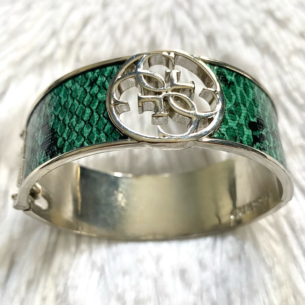 GUESS Emerald Green Snakeskin & Silver Cuff Bracelet